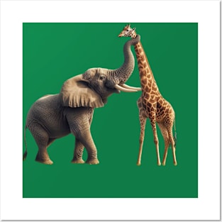 elephant vs giraffe Posters and Art